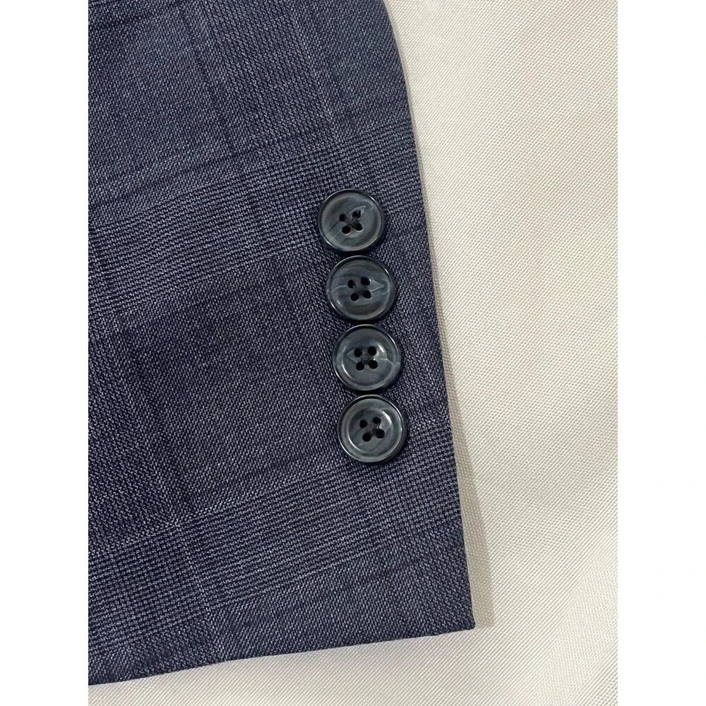 J Hilburn Blazer Mens 44R Blue Plaid Reda Flexo Stretch Wool Blend Sportscoat